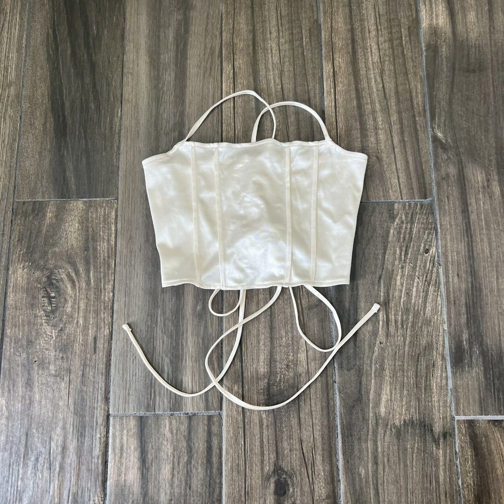White Satin Corset Crop Top - Women